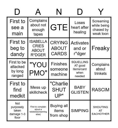 DANDY BOARDD Bingo Card