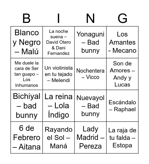 Untitled Bingo Card