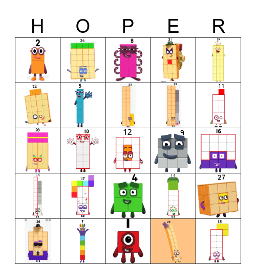 Number blocks Bingo Card