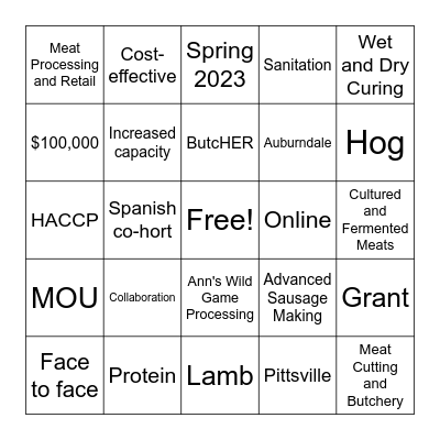 Mid-State Meats! Bingo Card