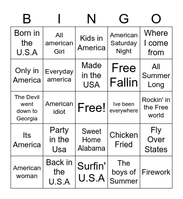Red White and Blue Music Bingo Card