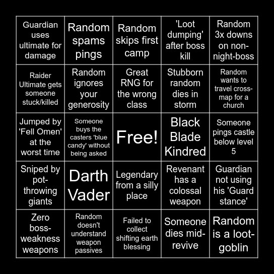 Nightreign Bingo Card