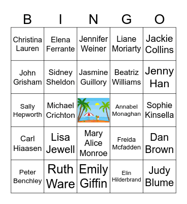 Beach Reads Authors Bingo Card