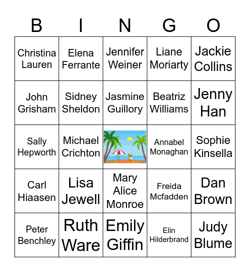 Beach Reads Authors Bingo Card