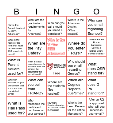 Office Manager Bingo Card