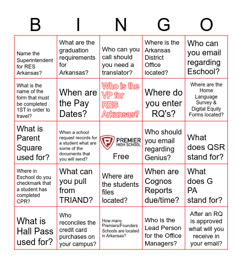 Office Manager Bingo Card