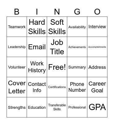 Resume Bingo Card