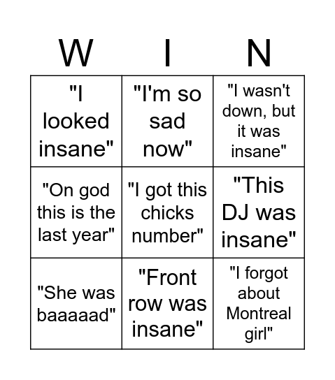 Escapade 2025 Bingo Card
