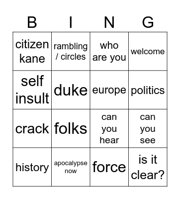 janos bingo Card