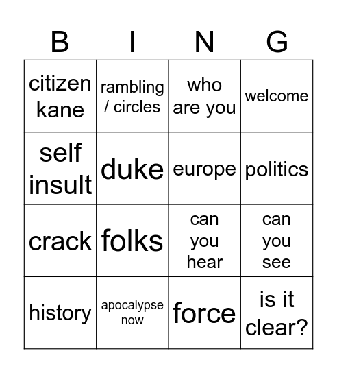 janos bingo Card
