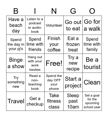 School's Out for Summer! Bingo Card