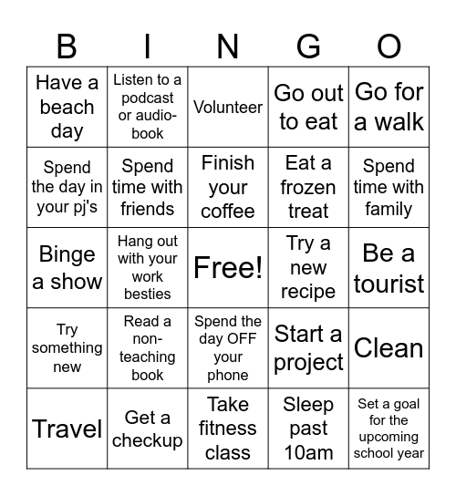 School's Out for Summer! Bingo Card