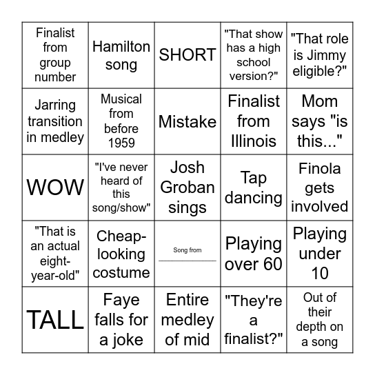 Jimmy Awards 2025 Bingo Card