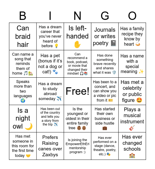 EmpowerEthEri Kickoff Event Bingo Card