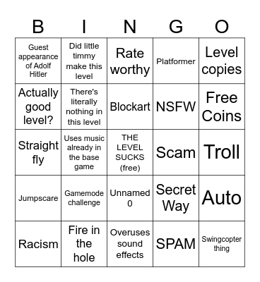 Geometry Dash Recent Tab Bingo Card
