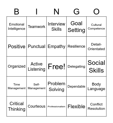 Job Skills BINGO Card