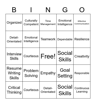 Job Skills BINGO Card