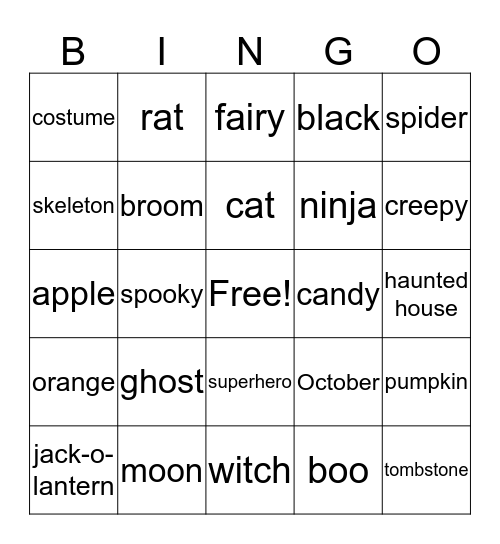 GHOST Bingo Card