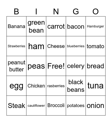 Nutrition Bingo Card