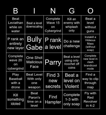 Ultrakill Bingo Card