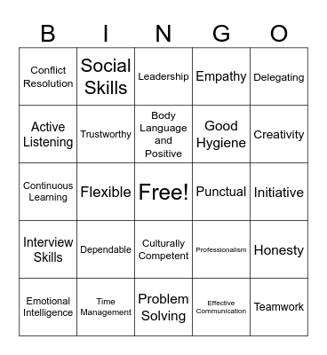 Job Skills BINGO Card