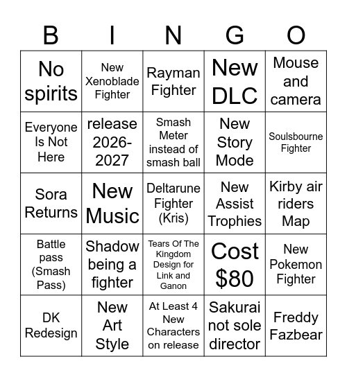 Smash 6 Bingo Card