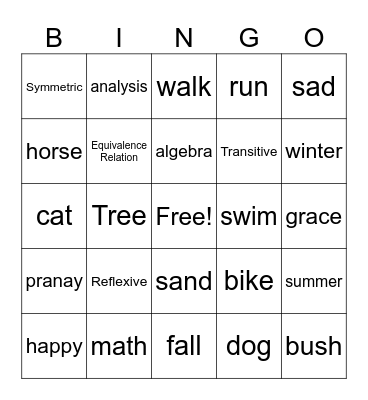 Test Bingo Card