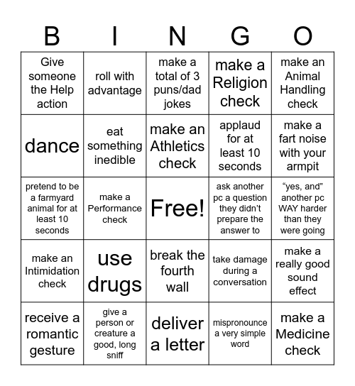 Secret Tasks Bingo Card