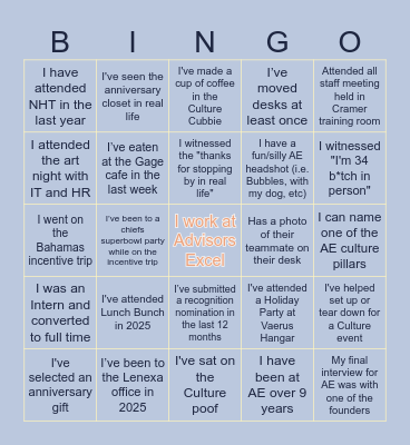 Culture Bingo Card