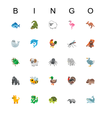 Emoji Animal 123 Bingo Card