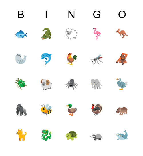 Emoji Animal 123 Bingo Card