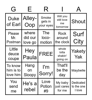 50's - 60's Music Bingo Card