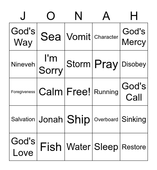Finding Jonah Bingo Card