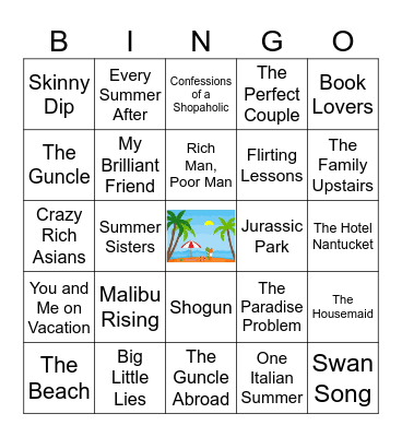 Beach Read Titles Bingo Card