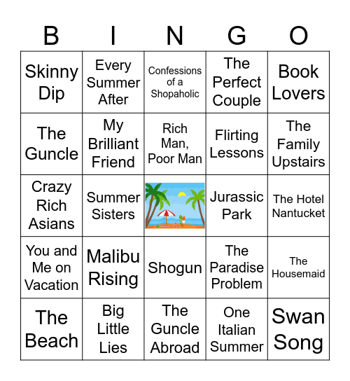 Beach Read Titles Bingo Card