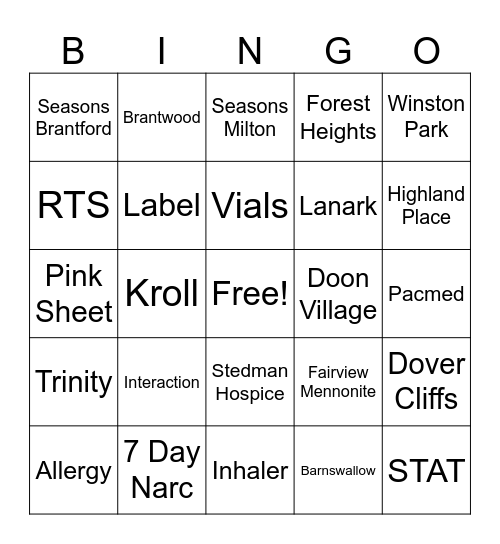 Cambridge Bingo Card