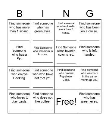 Find Someone Who Bingo Card