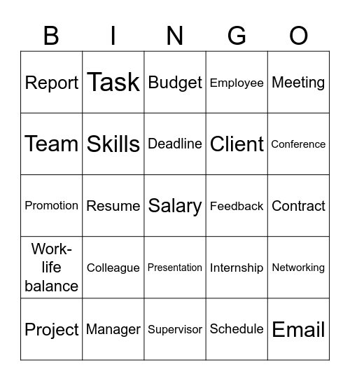 Workplace Vocabulary Bingo Card