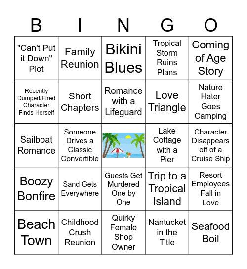 Beach Read Tropes Bingo Card