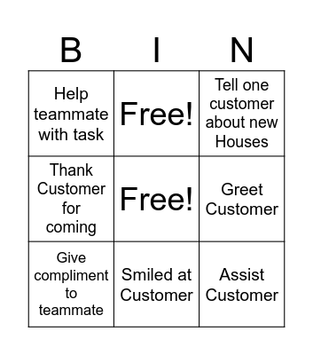 Customer Service Bingo Card