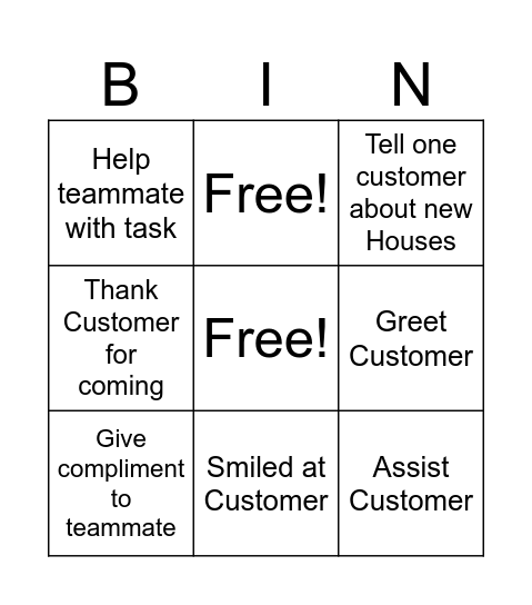 Customer Service Bingo Card