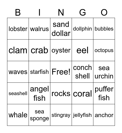 AQUATIC BINGO Card