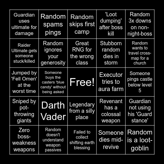 Nightreign Bingo Card