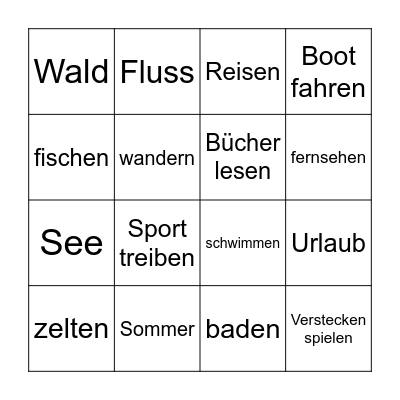 Sommer Bingo Card