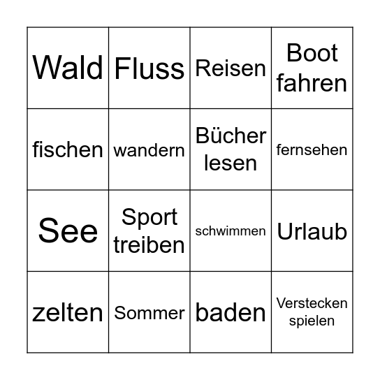 Sommer Bingo Card