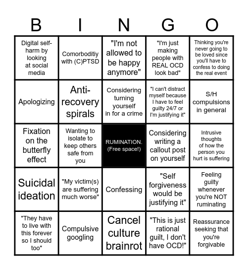 REAL EVENT OCD BINGO Card