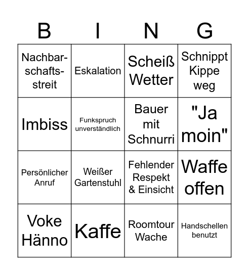 Sherrif Bingo Card
