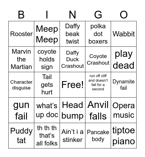 Looney Tunes Bingo Card