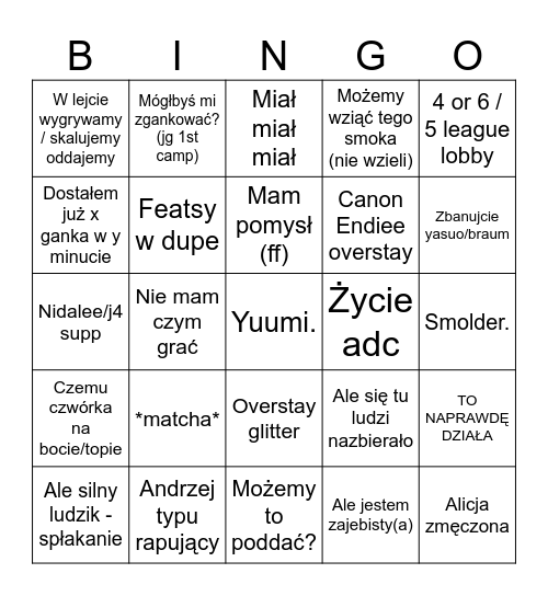KiH bingo Card
