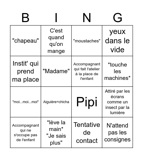 Visite maternelle Bingo Card